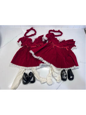 Doll clothes for 15” American Girl Bitty Baby Twins - Red velvet Dress Hat Shoes